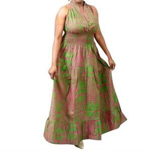 NEW KARA CHIC halter maxi dress in green/ pink